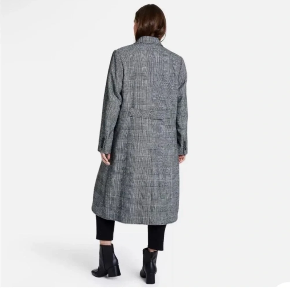 Nili Lotan for Target Long Overcoat Plaid Double Breasted‎ Black White Size XL